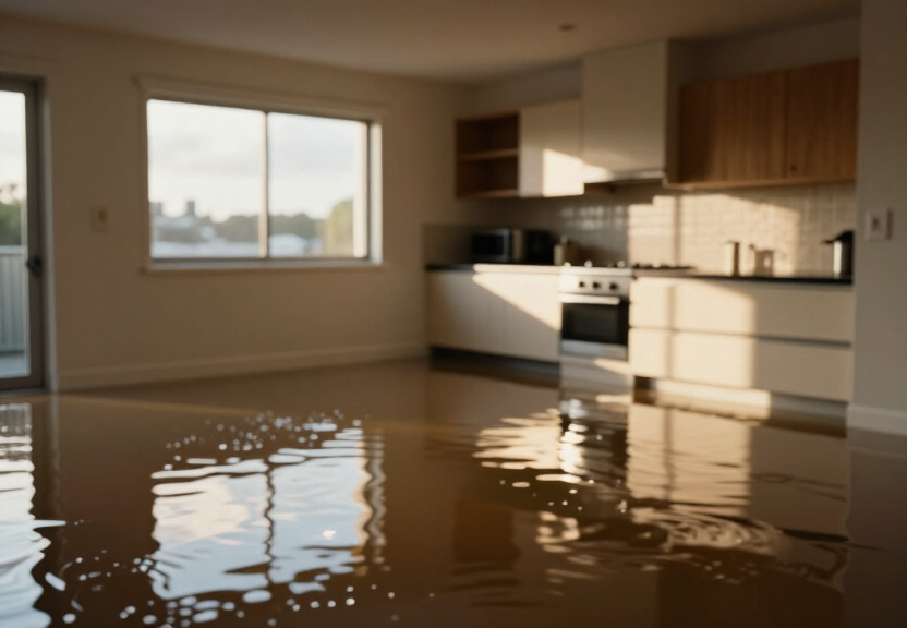 Waterlogged basement in Campsie before drying